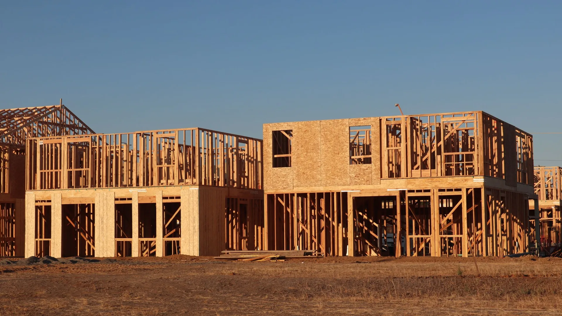 Wood-framed homes under construction