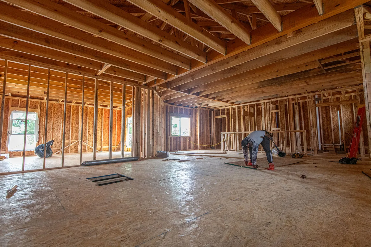 Interior wall framing during a remodel